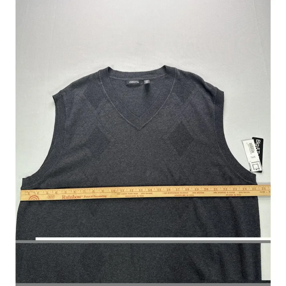 Claiborne Men’s 2XL Charcoal Gray V-Neck Sweater Vest Cotton NWT Big &Tall